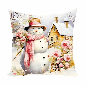 Подушка декоративная Снеговик с розами 30х30 см  Zaberite