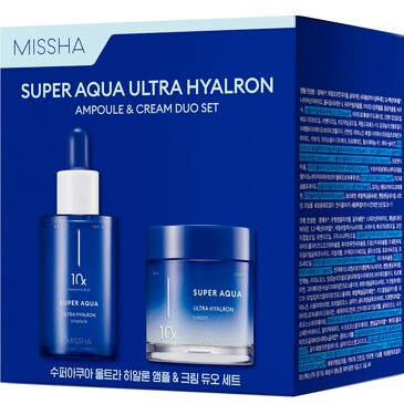 Набор для ухода за кожей Super Aqua Ultra Hyalron (крем для лица увлажняющий, сыворотка с гиалуроновой кислотой) (70 мл, 47 мл) Missha