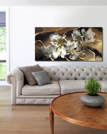 Интерьерная картина с позолотой. Белые тюльпаны с золотом Sahar art lab