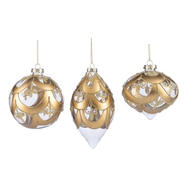 Набор новогодних украшений Шары с орнаментом золото с белым (3 шт. по 10 см) Goodwill M&G