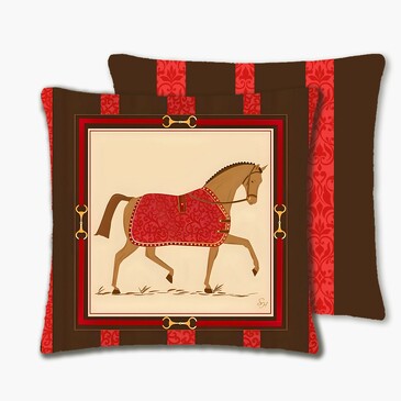 Подушка декоративная Конь шоколадно-малиновая полоска 45х45 см  (рисунок с двух сторон) Zaberite