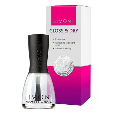 Основа и покрытие блеск + сушка Gloss & Dry, 15 мл Limoni