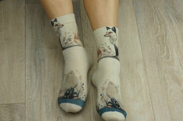 Носки шерстяные с принтом Slim. Лисы акварель. Шерстянки