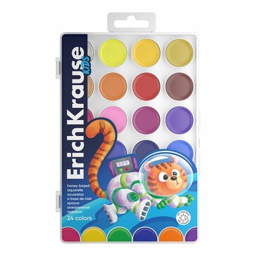 Краски акварельные Kids Space Animals медовые с УФ защитой яркости 24 цвета ErichKrause