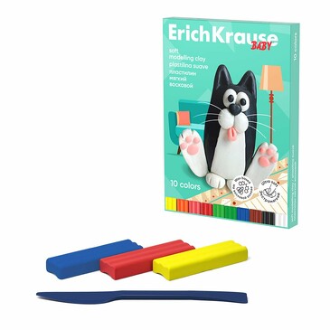Пластилин мягкий восковой Baby 10 цветов со стеком, 130 г ErichKrause