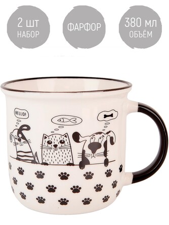 Набор кружек Сat&dog (2 шт. по 380 мл) 12,5х9,5х9, Nouvelle