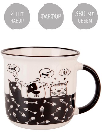 Набор кружек Сat&dog (2 шт. по 380 мл) 12,5х9,5х9, Nouvelle