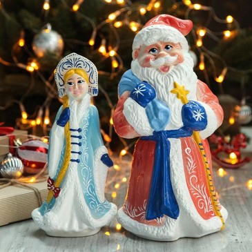 Статуэтка Дед Мороз со Снегурочкой (2 пр.) Керамика ручной работы