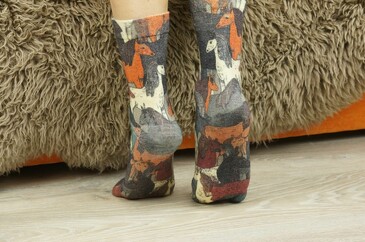 Носки шерстяные с принтом Slim. Лошадки дудл арт Шерстянки