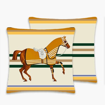 Подушка декоративная Лошадь бежевый фон горчичная попона 45х45 см  (рисунок с двух сторон) Zaberite