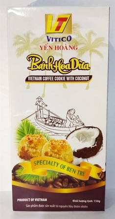 Кокосовое печенье со вкусом кофе (BANH DUA CAFE), 150 г, коробка  Yen Hoang