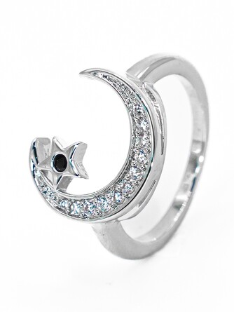 Кольцо с черным фианитом Месяц Lotus jewelry
