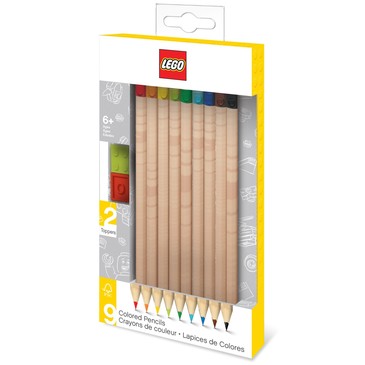 Набор цветных карандашей (9 шт.) с 2 насадками в форме кирпичика Lego