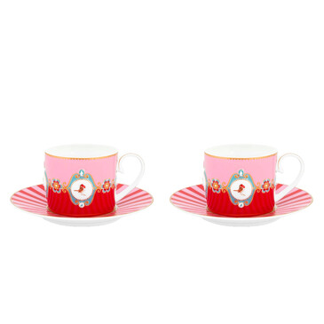 Набор чашек с блюдцами (2 шт. по 200 мл) Love Birds Medallion Red-Pink Pip Studio
