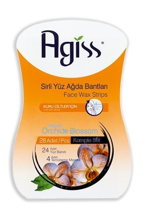 Полоски для депиляции лица с натуральным экстрактом орхидеи с витамином Е (для сухой кожи)  (24 полоски, 4 саше) Agiss