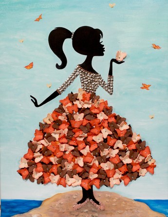 Мозаика из пайеток на холсте Девочка с бабочками Волшебная мастерская