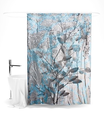 Шторка для ванной Медно-голубые листья Сирень