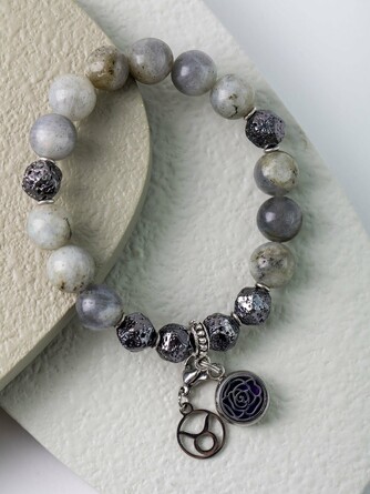 Браслет для Тельцов из натурал. камней (лабрадор и вулканический камень) с аромакулоном Твой зодиак