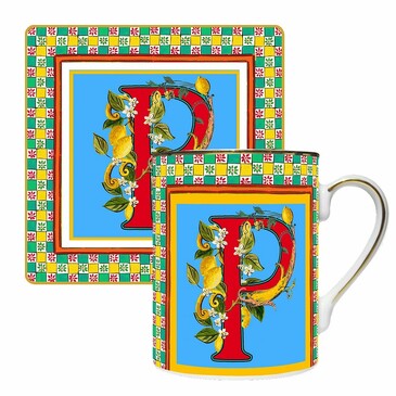Сет Ortigia Letter P (кружка 340 мл и поднос), 8,5х10,5 см Baci Milano