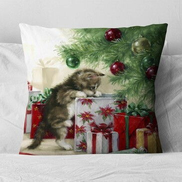 Наволочка декоративная Котенок и рождественские подарки 40х40 см Zaberite