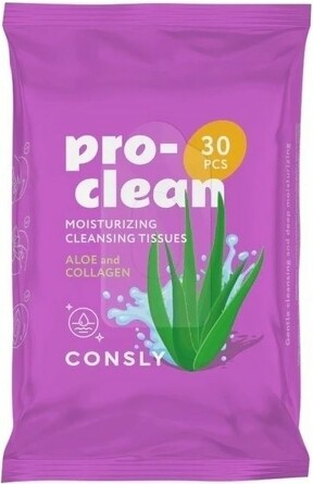 Салфетки мицеллярные с коллагеном и алоэ, 30 шт. Consly
