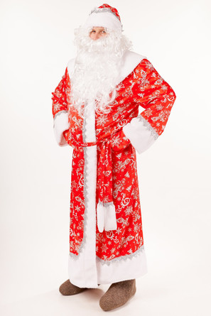 Костюм карнавальный Дед Мороз Морозко (шуба, шапка,борода, варежки, мешок, пояс)  Пуговка