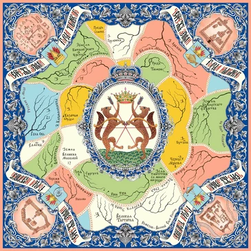 Платок Карты Ремезова, 90x90, Nina Ruchkina