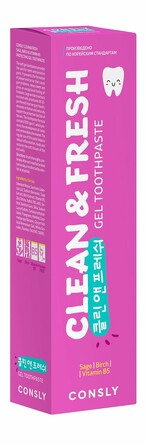 Паста зубная гелевая clean&fresh для защиты дёсен и зубов с экстрактом шалфея, берёзы и провитамином B5 105г Consly