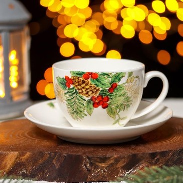 Чайная пара Рождество (чашка 280 мл и блюдце 15 см) Доляна