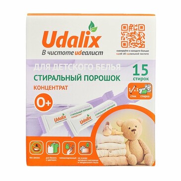 Порошок стиральный 0+ детский пятновыводящий, гипоаллергенный концентрат (в стиках 15 шт.) Udalix