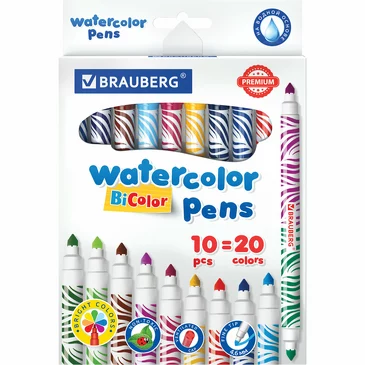 Фломастеры двусторонние утолщенные premium bi-color, 10 шт., 20 цв. Brauberg