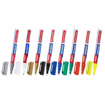 Маркер-краска лаковый extra (paint marker) 1 мм, набор 8 цветов, усилен.нитро-основа, Brauberg
