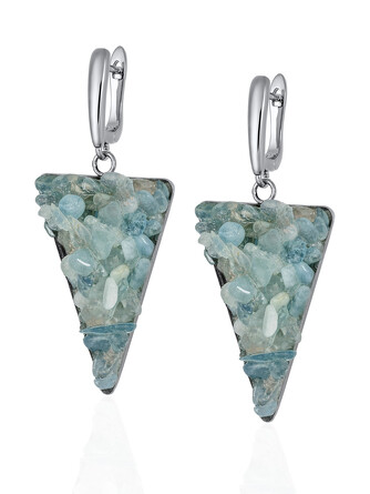 Серьги геометрические с натуральным аквамарином 1/33 Edition