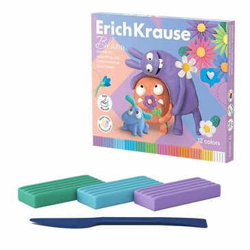 Пластилин классический Jolly Friends Pastel Bloom 12 цветов со стеком, 216 г ErichKrause