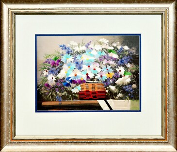 Картина вышитая шелком Натюрморт с полевыми цветами (ручная работа), 65х55х3 Живой Шелк