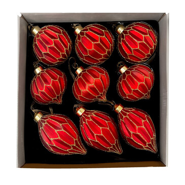 Набор шаров стеклянных (шар, капля, шар-луковка ø8 см) (9 шт.) Christmas Deluxe