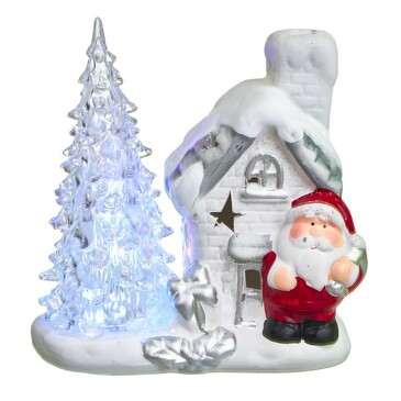 Новогодняя композиция со встроенной цветной подсветкой Дед Мороз у домика 14 см Due Esse Christmas