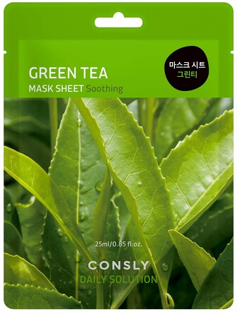 Маска тканевая для лица с экстрактом листьев зелёного чая green tea leaves 25 мл Consly