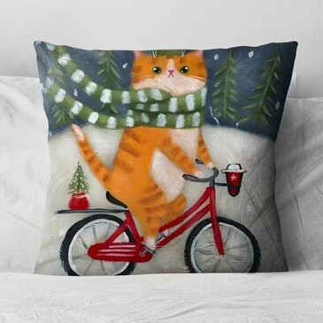 Наволочка декоративная Кот Рыжик везет новогоднюю елку 40х40 см Zaberite