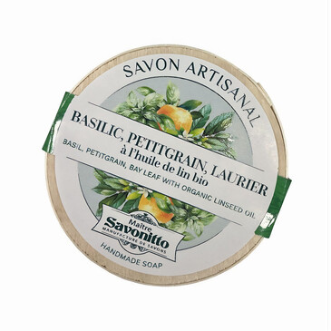 Мыло натуральное basilic - petitgrain - laurier, в деревянном боксе 100 г Maitre Savonitto