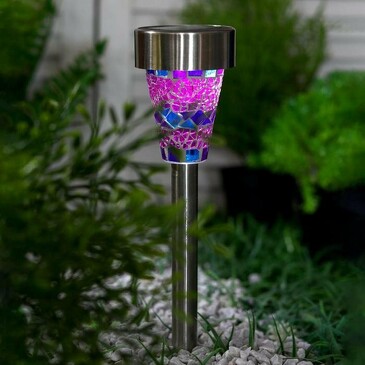 Фонарь садовый на солнечной батарее Витраж фиолетовый, 38,5 см, d=7,5 см, 1 led Luazon Lighting