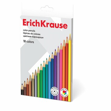 Карандаши цветные деревянные шестигранные 18 цветов ErichKrause