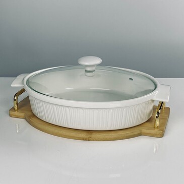 Блюдо овальное для запекания с крышкой на подставке Lenardi