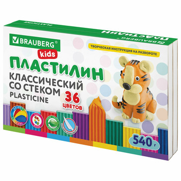 Пластилин kids 36 цв. 540г стек Brauberg