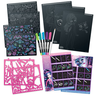 Раскраска для девочек (30 черных скетч страниц, 5 неоновых гелеевых ручек, 1 карандаш), Eclipsia, Nebulous Stars