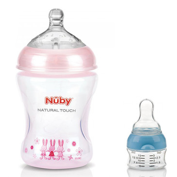 Бутылочка 240 мл + Бутылочка-дозатор для введения прикорма и лекарств Nuby