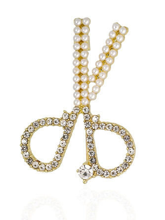 Брошь с фианитами и искусственным жемчугом. Ножницы LN One