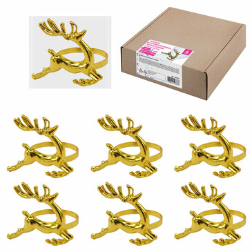 Кольца для салфеток новогодние, Олени (6 шт., 5,5 см) Золотая Сказка