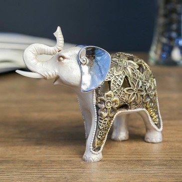 Сувенир полистоун световой Жемчужный слон в цветочной золотой попоне