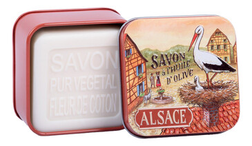 Мыло с цветком хлопка в металлической коробке. Аисты, 100 гр. La Savonnerie de Nyons